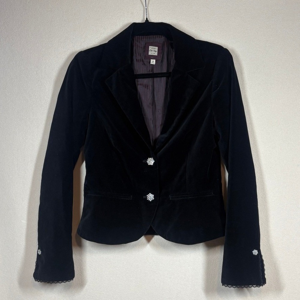 Vtg Y2K Old Navy Womens Velvet‎ Blazer M Black Victorian Whimsigoth Holiday
